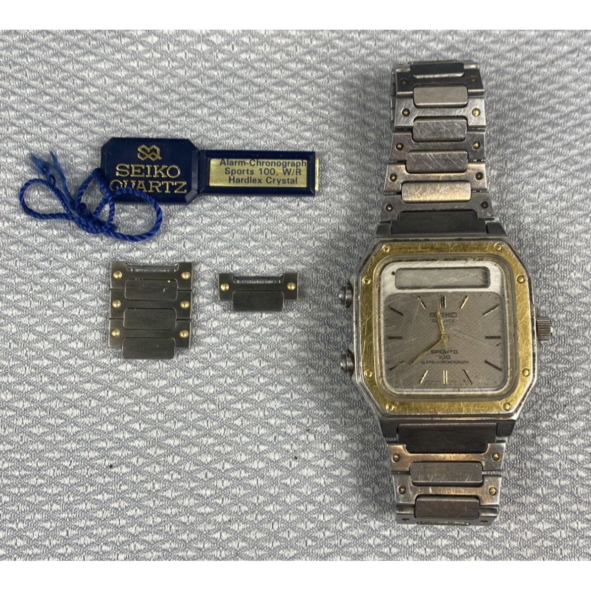 Vintage Seiko Sports 100 Alarm Watch H5575179 Original Tag And Band Parts AsIs